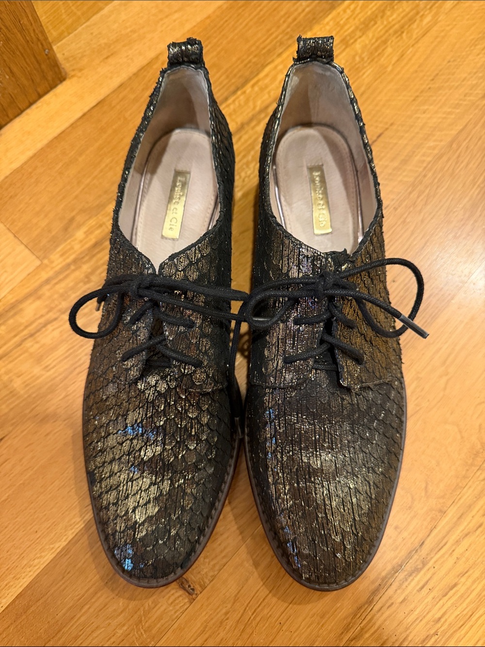 Louise et Cie Black and Gold Lace-Up Flats